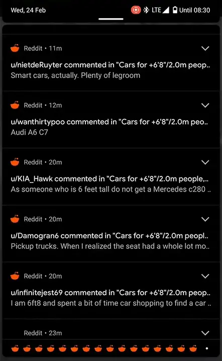 Mobile phone screen with many reddit notifications
